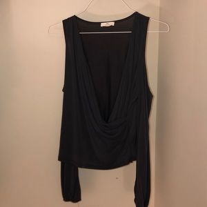 Long sleeve drape dark grey blouse